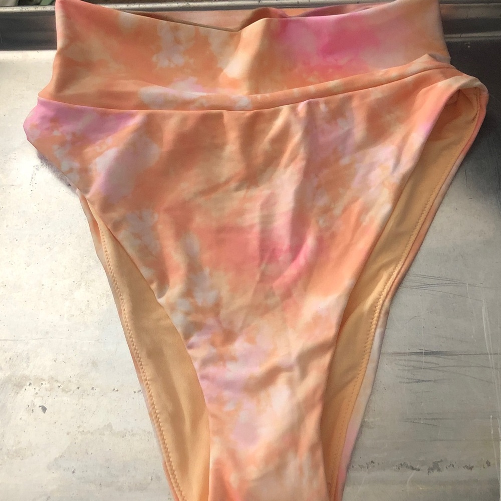 aerie High-Waist Bikini Bottoms in Peach & Pink Tie-Dye